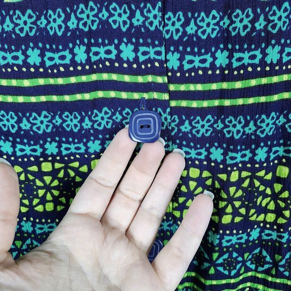 Vtg 90s Y2K Erika Dress Rayon Maxi Button Front Floral Tropical Green Blue Sz L - Picture 5 of 13